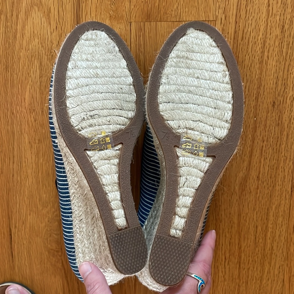 NIB J. Crew Seville Canvas Espadrille wedge ankle tie Blue & White stripes 7.5 - Picture 5 of 12